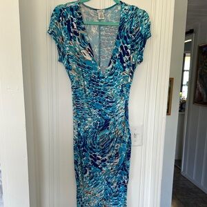 Cache Blue Teal Printed Midi Dress
